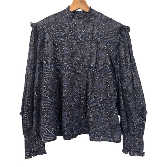 Ulla Johnson Sigrid Blouse In Indigo Diamond Size 0 Boho Puff Sleeve NWOT - Picture 6 of 13